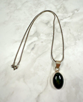 #ad Sterling Silver Black Onyx Pendant Necklace 17quot; $22.99