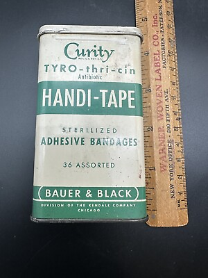 #ad Vintage Curity Handi Tape Tin Bauer amp; Black Adhesive Bandages w One Bandage $12.99
