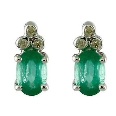 #ad Oval Cut Emerald Topaz Stud Earrings 18k White Gold Jewelry Christmas Gift $266.05