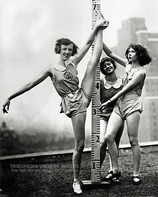 #ad Vintage 1931 Photo of Three Cute Girls Stretching on New York City Rooftop $11.95