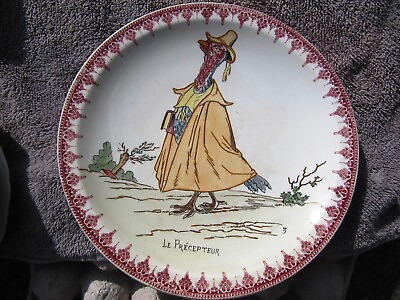 #ad Vintage FRENCH Faience WHIMSICAL BIRDS Le Precepteur China Set Dinner Plate 9quot; $34.99