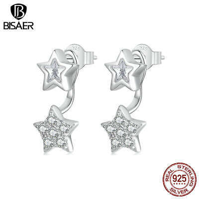 #ad Bisaer Exquisite 925 Sterling Silver Stars Stud Earrings Jewelry For Women Gifts $13.89