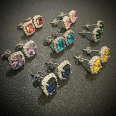 #ad Stud Earrings for Women Sterling Silver 925 Birthstone Earrings lab created Gift $14.98