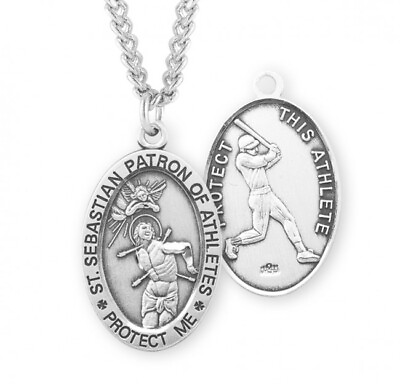 #ad St.Sebastian 24 Inch Sterling Silver Baseball Medal Necklace $72.95