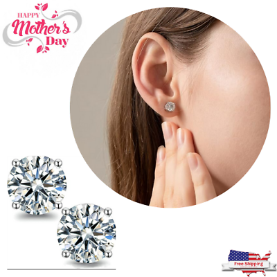 #ad Mother’s Day Gift For Mom 2 Ct 18K Moissanite Earrings White Gold Plated Silver $89.99