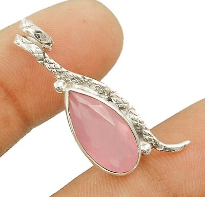 #ad Natural Rose Quartz 925 Solid Sterling Silver Pendant Jewelry 1 1 3quot; Long NW11 6 $26.99