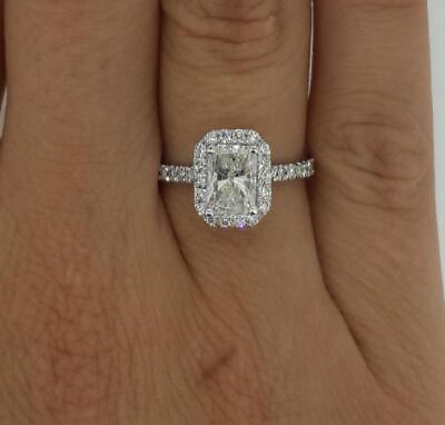 #ad 1.75 Ct Halo Pave Radiant Cut Diamond Engagement Ring VS2 D White Gold 18k $2657.00