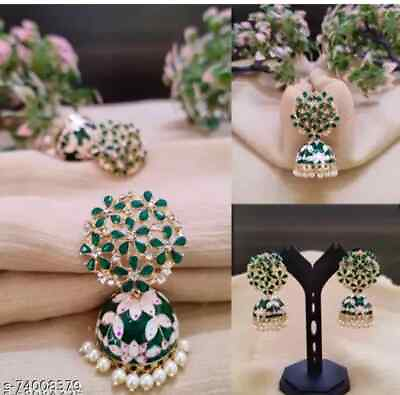 #ad Earrings Green Bollywood Indian Pakistani Traditional Jewelry Jhumka Women $12.99