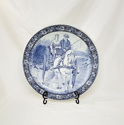 #ad Vintage Boch Blue Delft Horse amp; Carriage Large 15quot; Ceramic Wall Plate Belgium $112.50