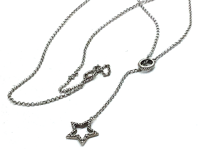 #ad Vintage Sterling Necklace 925 Silver Textured Star Fixed Lariat Pendant NO OFFER $10.00