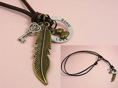 #ad MEN Rusty BROWN Genuine NECKLACE amp; Feather LEAF Lion King DRAGON WOLF Style AU $9.95