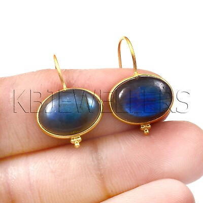#ad Natural Labradorite Gold Earring Solid 14k Gold Earring Handmade Gold Earring $176.00