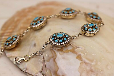 #ad Turquoise Sterling Silver 925 Handcrafted Antique Turkish Ladies Bracelet $60.00