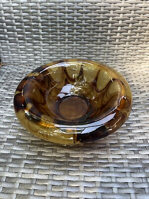 #ad Art Deco 20’s George Davidson England 9.5quot; Amber Cloud Glass Footed Bowl Vintage $19.99