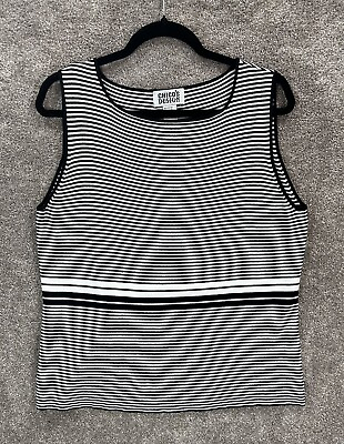 #ad Chicos Design Top Womens 2=Large 12 Black White Stripe Sleeveless Pullover Tank $14.99
