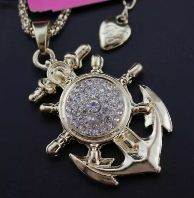 #ad Betsey Johnson Pendant Jewelry Rhinestone Enamel Rudder Golden chain necklaces $16.99