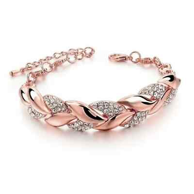 #ad Love Braided Leaf Bracelet Charm Crystal Wedding Bracelet Rose Colour Gift GBP 17.05