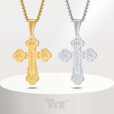 #ad Vnox Mens Stainless Steel Russian Orthodox Church Cross Pendant Necklace Chain $12.66