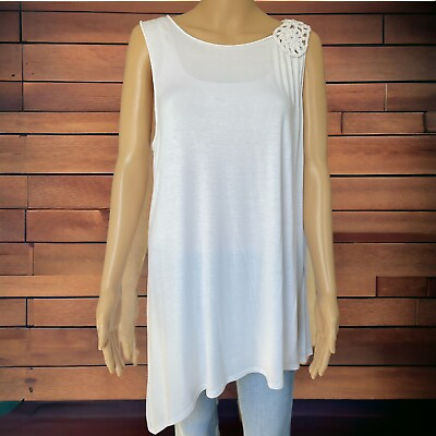 #ad Grace Elements White Asymmetric tunic Sleeveless Pullover Sz XL $14.00