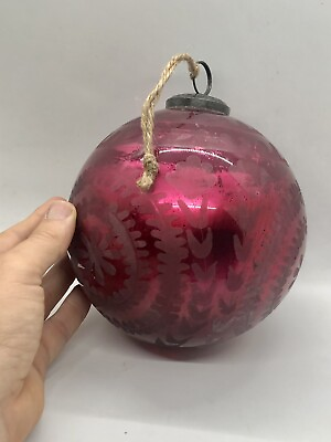 #ad POTTERY BARN LARGE MERCURY ETCHED GLASS Christmas Tree Ornament Ball Red 6quot; Big $27.50