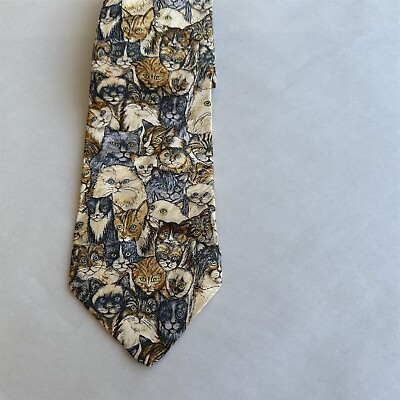 #ad Vintage Tie Museum Artifacts Men#x27;s Necktie Silk Cats Kittens All Over Print $19.99