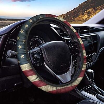 #ad GLENLCWE Vintage American Flag Print Steering Wheel Cover Women Men Patriotic $14.10
