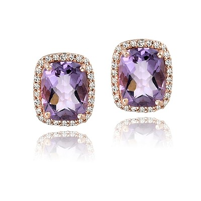 #ad Rose Gold Tone over Silver 4.5ct Amethyst amp; White Topaz Rectangle Stud Earrings $34.99