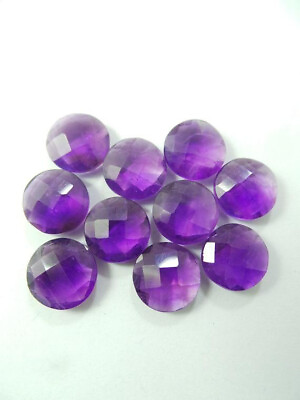 #ad 50 Pcs Natural Purple Amethyst 12x12mm Round Checker Cut Gemstone CH 89 $262.50