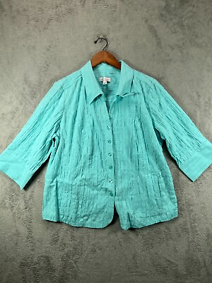 #ad Denim Co Damp;CO Tops Womens Plus 1X Shirts Button Up Blue Textured Ladies Pockets $16.89