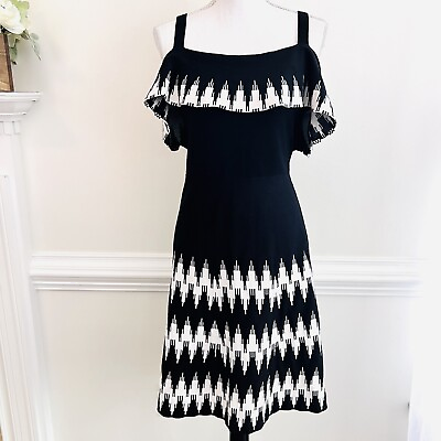 #ad LANE BRYANT Black amp; White French Style Knitted Off Shoulder Midi Dress Sz 14 16 $20.00