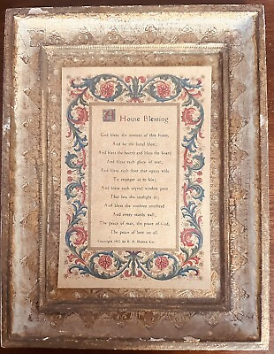 #ad Vintage Antique House Blessing 1935 Wood Gold Gilt Frame Italy 8.5” x 6.5” $45.00