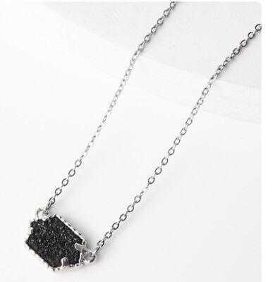#ad Plunder Design Fashion Trendy Jewelry Yvette Silver Black Druzy Pendant Necklace $22.79