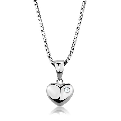 #ad Silver Plated Heart Love CZ Pendant Box Chain Women#x27;s Men#x27;s Necklace Gifts 18quot; $48.60