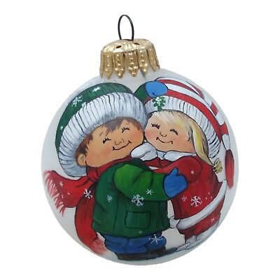 #ad Christmas Tree Ornament Ball Signed Joyce Drake 1985 Hugging Kids Children $16.99