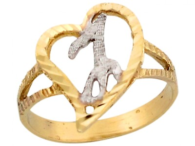 #ad 10k or 14k Two Tone Gold Fancy Cursive Letter J Unique Heart Initial Ring $169.99