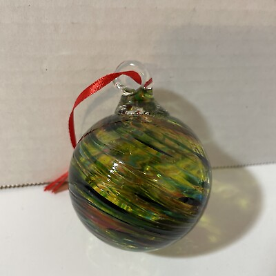 #ad Hand Blown Art Glass Christmas Tree Ornament Ball 3” Multicolored Swirls $24.97