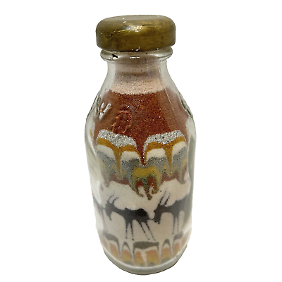 #ad Vintage African American Jungle Layered Sand Art Bottle Elephant Antelope 4.5quot; $18.18