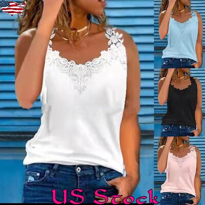 #ad Sexy Women Solid Sleeveless Vest Ladies Lace Casual Blouse Beach Cami Tank Top $13.94