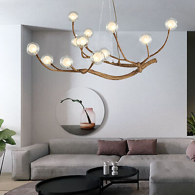 #ad Retro LED Glass Ball Chandelier Tree Branch Pendant Glass Bubble Lampshade 36W $194.00