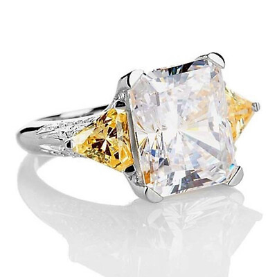 #ad HSN Radiant Cut Cubic Zirconia amp; Trillion Canary Sterling Three Stone Ring Sz 6 $232.19