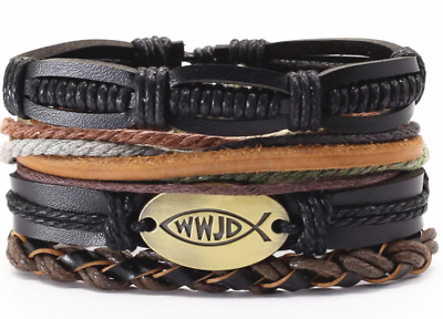#ad Religious Leather Bracelet WWJD WWJD? John 3:16 Leather Adjustable Bracelet $12.95