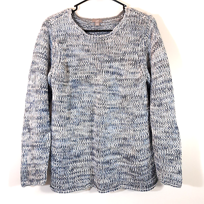 #ad J. Jill Sweater L Marled Blue Cotton Chunky Knit Rolled Hem Long Sleeve Pullover $18.95