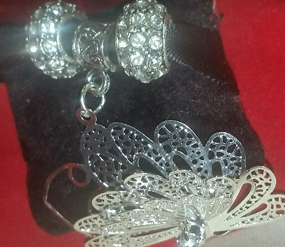 #ad EUROPEAN CZ STERLING SILVER BUTTERFLY CHARM BEAD SET ND4892 POUCH $19.24