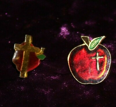 #ad Two enamel cross and apple pins Teacher Religious tack pins Christian Teaching $5.76