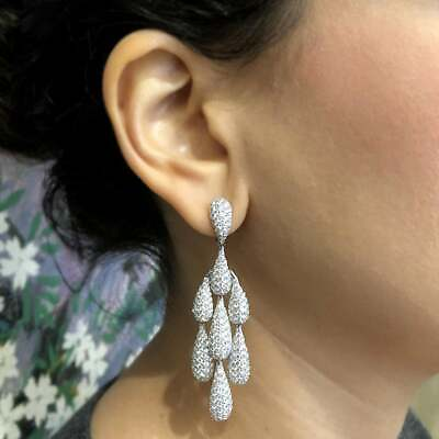 #ad Piece Of High Quality 11.42 Carat Pave Round CZ Chandelier Drop Wedding Earrings $400.00