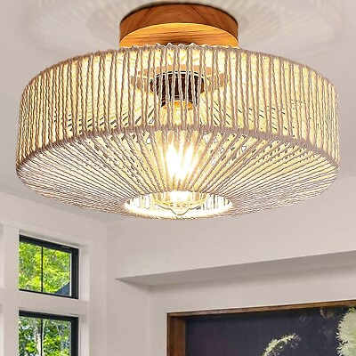 #ad #ad DIY Hemp Rope Chandelier Boho Ceiling Lamp Flush Mount Pendant Lighting Fixtures $132.59