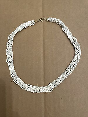 #ad White Braided Bead Necklace $25.00