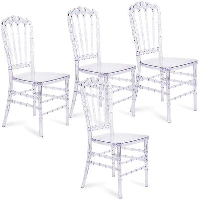 #ad #ad Set of 4 Acrylic Transparent Crown Chiavari Clear Crystal Wedding Dining Chairs $260.10