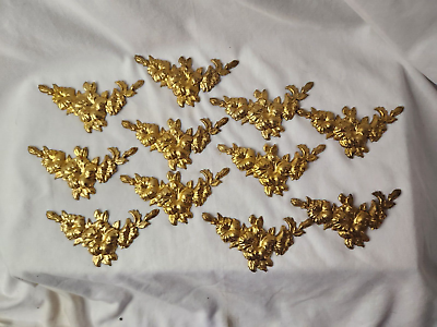 #ad Pressed Stamped Brass Adornments Floral Ornamental Lamp Parts Set of 11 $40.00
