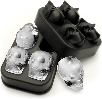 #ad 3D Skull ICE Cube Tray Maker Silicone Ball Mold Whiskey Cocktail Halloween Party $4.99